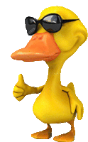 a yellow cartoon duck wearing sunglasses is giving a thumbs up