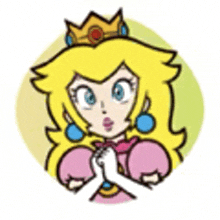 a cartoon drawing of princess peach wearing a crown and a pink dress .