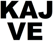 a black logo that says kaj ve on it