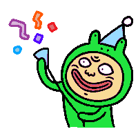 a cartoon of a green frog with a party hat