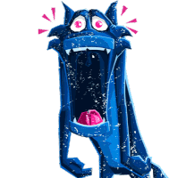 a cartoon illustration of a blue monster with its mouth wide open