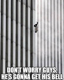 a man is falling from the side of a tall building