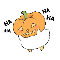 a cartoon drawing of a pumpkin laughing with ha ha ha written around it