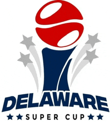 a logo for the delaware super cup with a basketball in the center