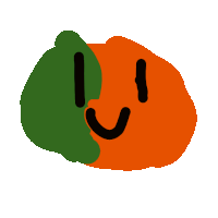 a cartoon drawing of an orange and green pumpkin with a face