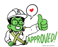 a sticker of a man giving a thumbs up with the words approved