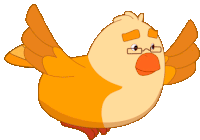 a cartoon bird wearing glasses flies in the air