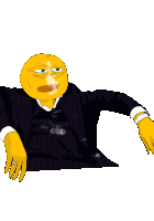 a cartoon character with a yellow face is wearing a suit and smoking a cigarette