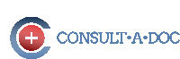 a logo for consult a doc with a red plus sign in a blue circle