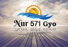 a logo for nur 571 gyo with a sun and waves