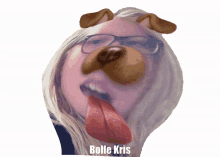 a picture of a woman with a dog mask on her face and the name bolle kris on the bottom right