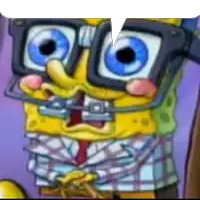 spongebob wearing glasses and a plaid shirt with a speech bubble