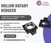 an advertisement for a hollow rotary reducer with a purple background