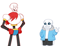 a cartoon of papyrus and sans standing next to each other on a white background