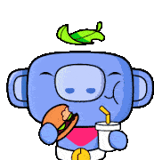 a cartoon character is eating a hamburger and drinking soda