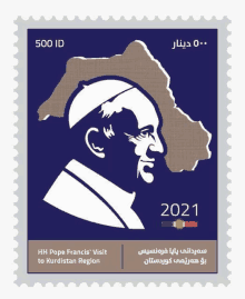 a postage stamp for pope francis ' visit to kurdistan region in 2021