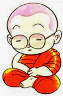 a cartoon drawing of a little boy wearing glasses