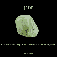 the word jade is on a black background next to a green rock