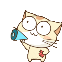 a cartoon cat holding a megaphone and a fan