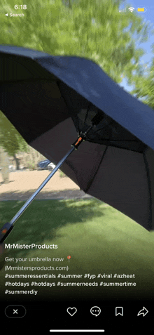 an advertisement for mr mister products shows a black umbrella outdoors