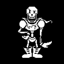 papyrus from undertale is a pixel art character that looks like a skeleton .