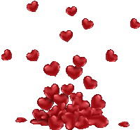 a bunch of red hearts are falling on a white background