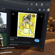 a picture of a girl in a yellow maid dress is on a quest browser