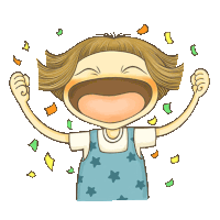 a cartoon of a girl laughing with her arms up