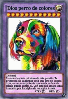 a card that says dios perro de colores with a picture of a colorful dog on it