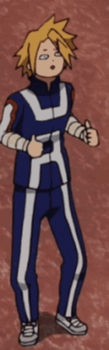 a cartoon character giving a thumbs up while wearing a blue and white outfit