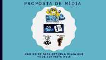 an advertisement for porto brasil fm on line and programa clube on a blue background