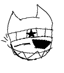 a black and white pixel art drawing of a cat wearing glasses and a star in its eye .