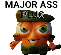 a cartoon character wearing a green beret with the words major ass plug