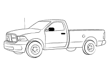 a black and white drawing of a pickup truck on a white background