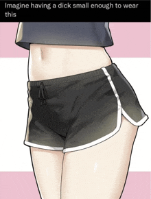 a drawing of a woman 's stomach and shorts with the caption imagine having a dick small enough to wear this