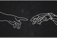 a line drawing of two hands touching each other