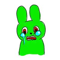 a green cartoon rabbit is crying with tears coming out of his eyes