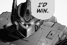 a robot with a speech bubble that says " i 'd win "