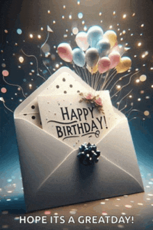 an envelope with a card that says happy birthday on it