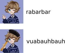 a picture of a girl with a baguette and the words rabarbar and vuebahnbaum