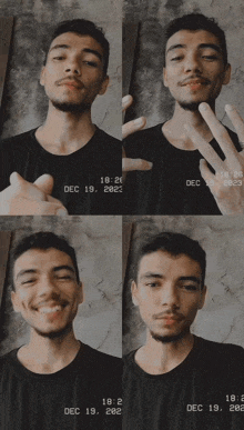 a collage of four pictures of a young man with the date dec 19 2022