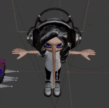 a 3d model of a girl wearing headphones has a long nose