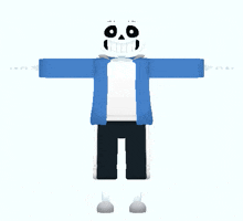 a 3d model of sans from undertale with arms outstretched