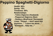 a poster with peppino spaghetti-digiorno written on the top