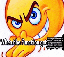 a cartoon smiley face with the words " when the function got "