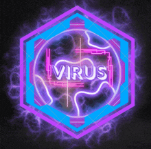 a neon sign that says virus in a purple and blue circle