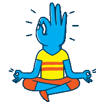 a cartoon drawing of a person sitting in a lotus position with a hand giving an okay sign