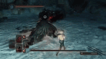 a person is fighting a monster in a video game in the water .