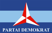 a logo for partai demokrat with a red white and blue triangle