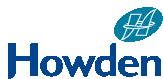 the howden logo is blue and white with a blue circle in the middle .